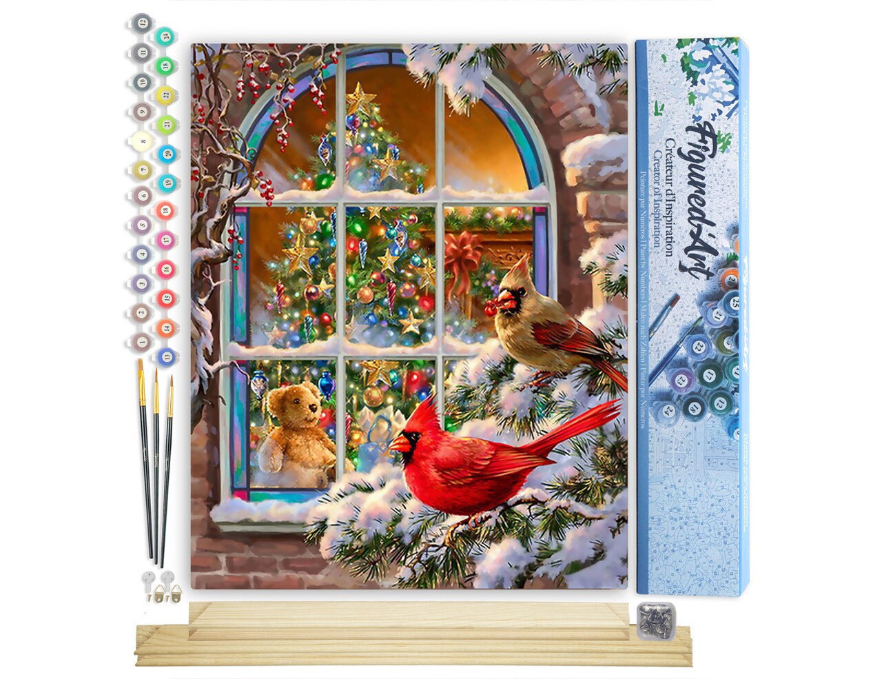 Figured'Art Paint by Numbers Kit for Adults Christmas Window 16"x20" - Craft Art Painting Rolled Canvas with DIY wooden frame